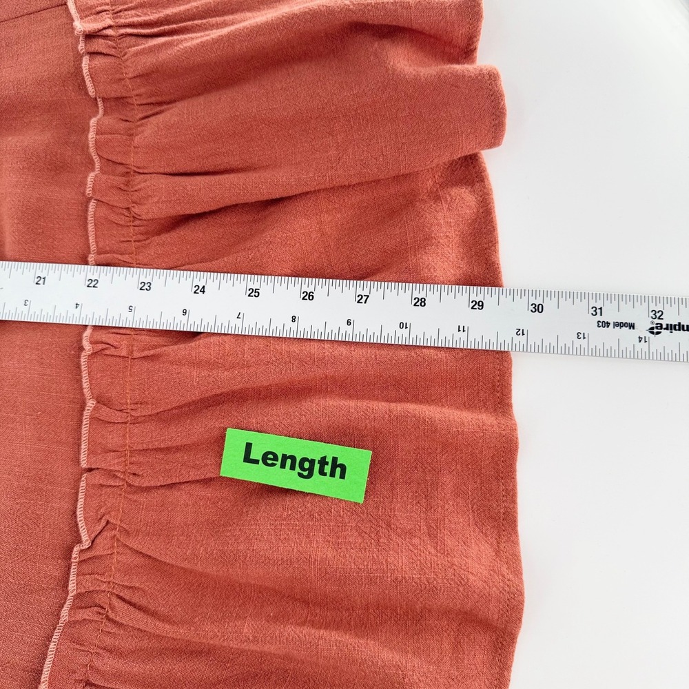 HEM & THREAD Linen Blend Tie Strap Ruffle Mini Dress Rust Large New With Tags - Picture 11 of 11